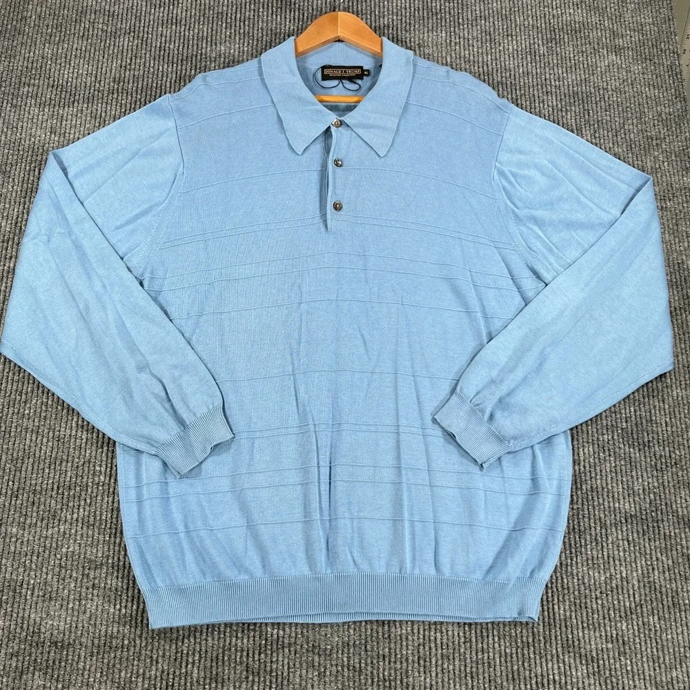 Donald J Trump Sweater Mens XL Extra Large Blue Long Sleeve Collared Casual‎
